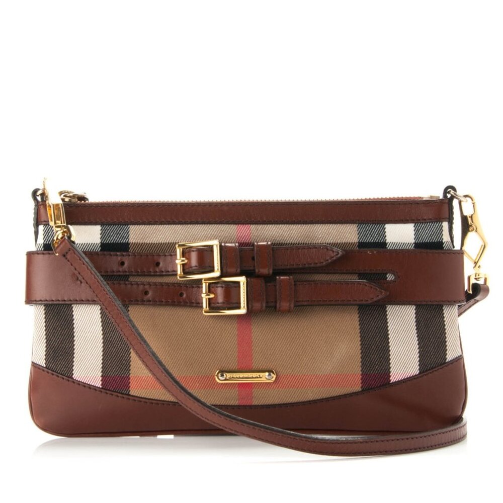 Burberry House Check Leather Bridle Peyton Shoulder Crossbody Bag